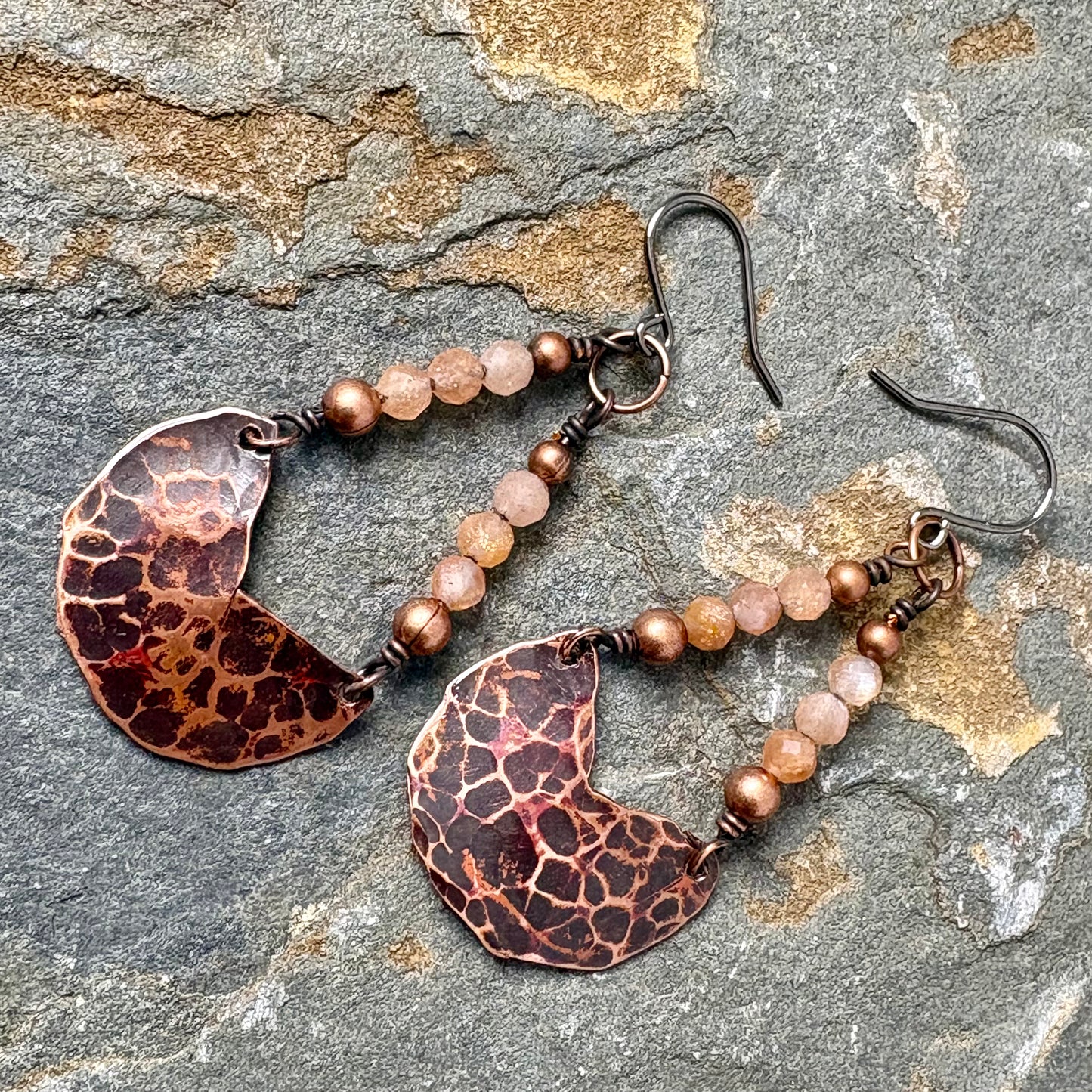 Sunstone Forged Copper Earrings