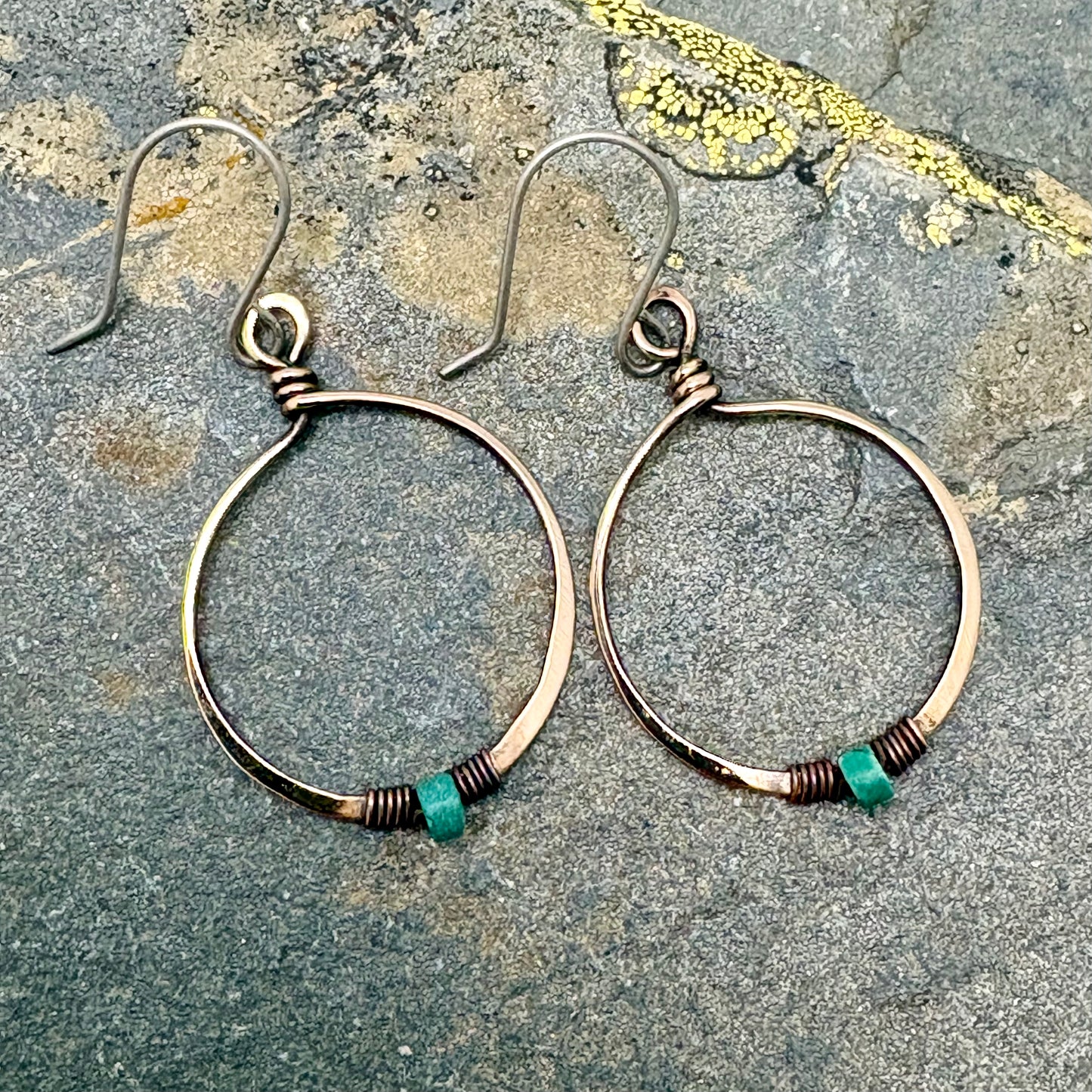 Turquoise & Bronze Hoop Earrings