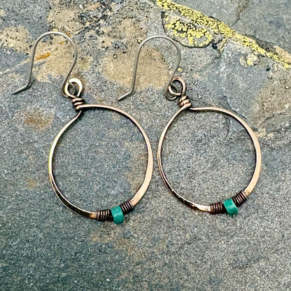 Turquoise & Bronze Hoop Earrings