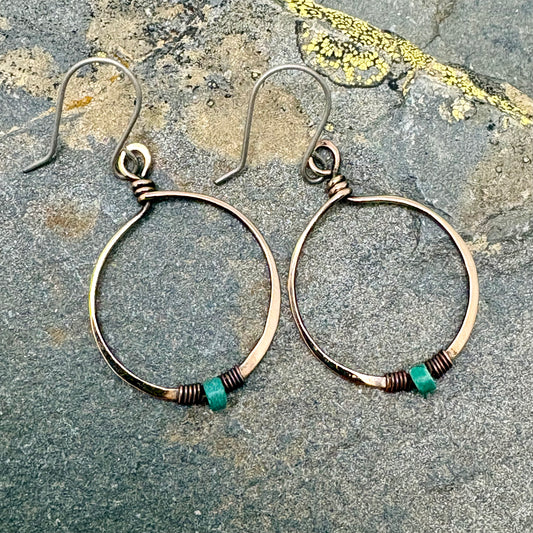 Turquoise & Bronze Hoop Earrings