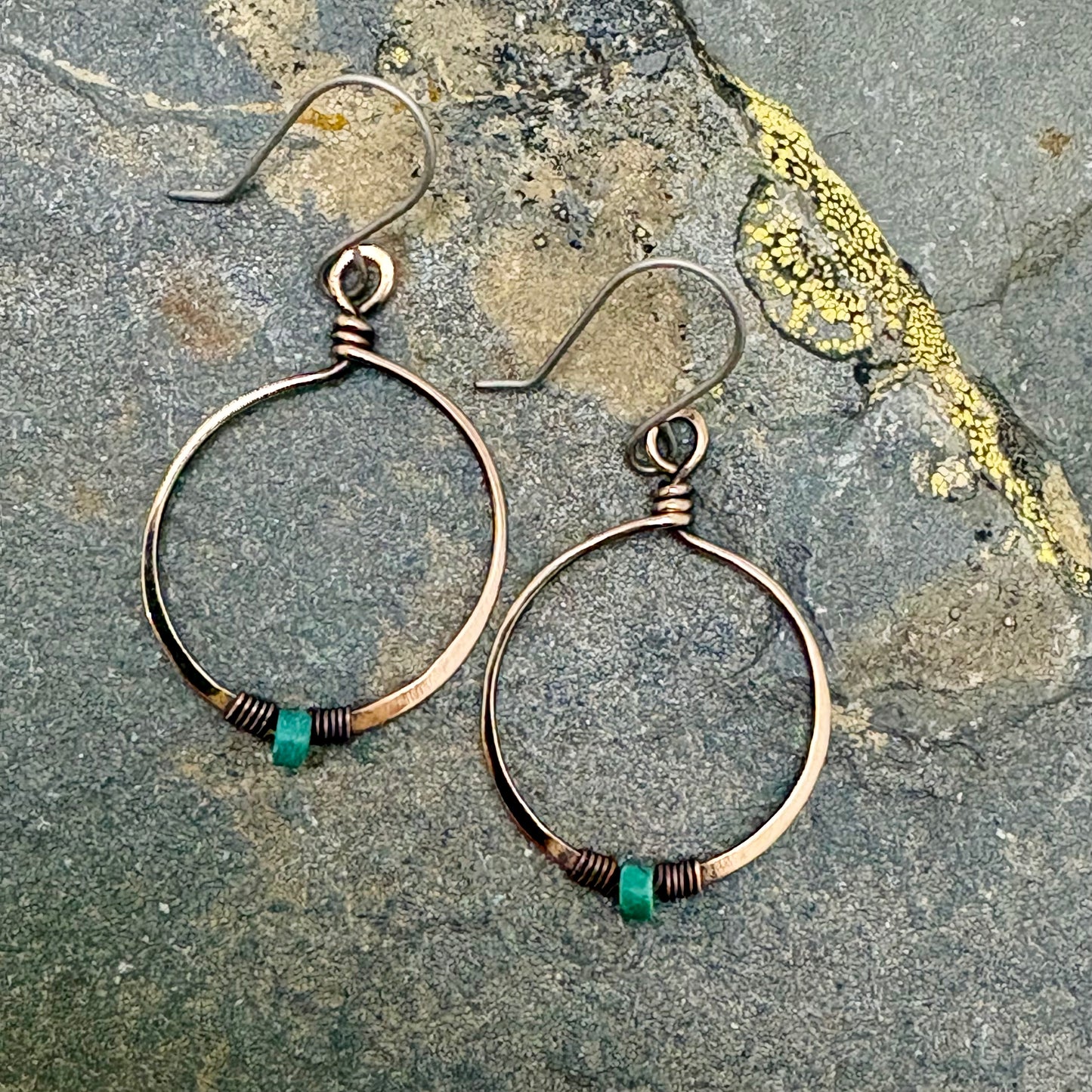 Turquoise & Bronze Hoop Earrings