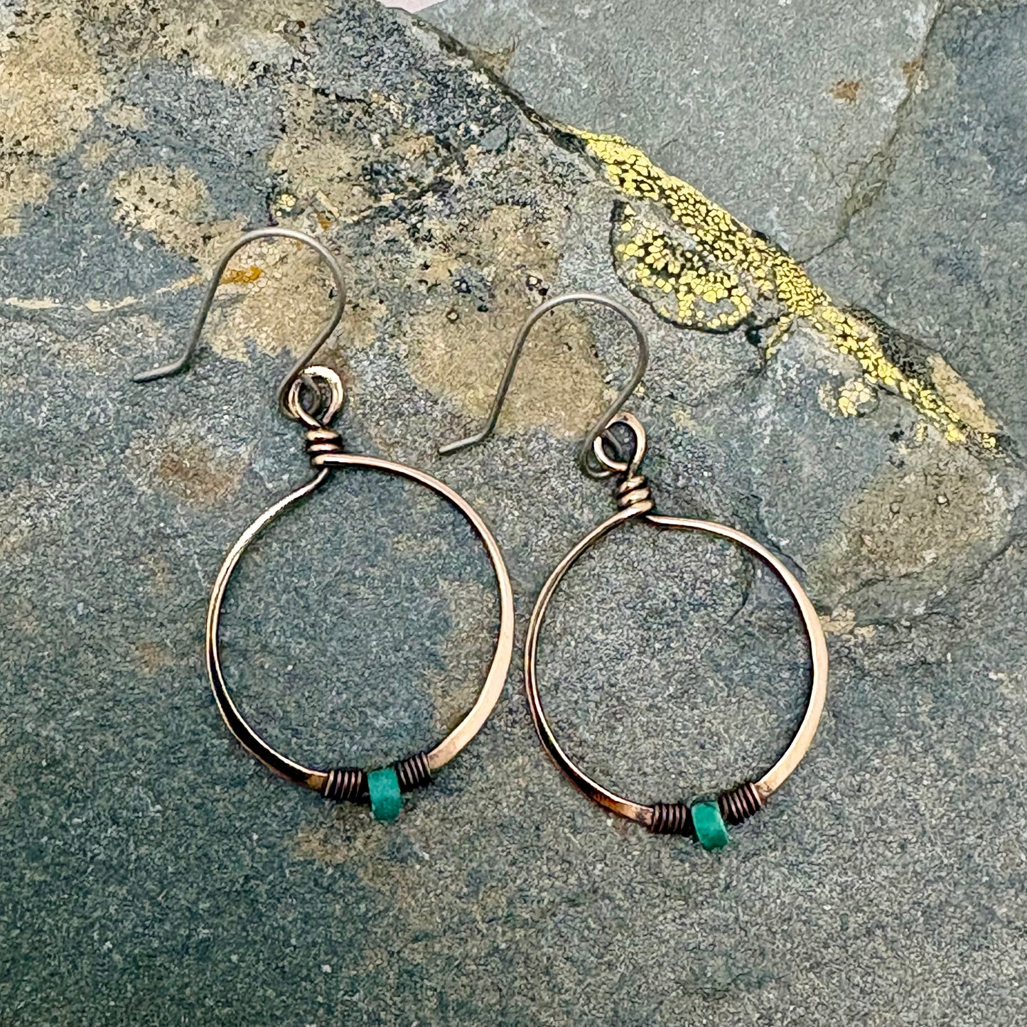 Turquoise & Bronze Hoop Earrings