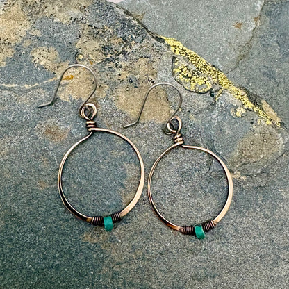Turquoise & Bronze Hoop Earrings