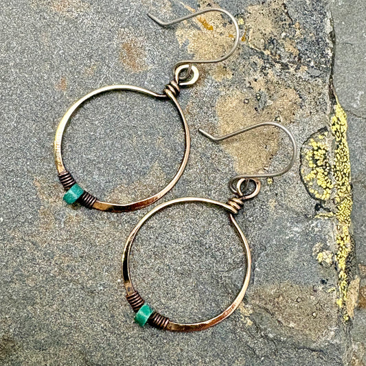 Turquoise & Bronze Hoop Earrings