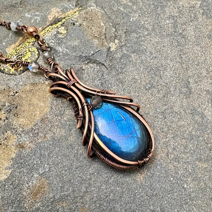 Labradorite Necklace - Handcrafted Copper Wire Wrapped Pendant