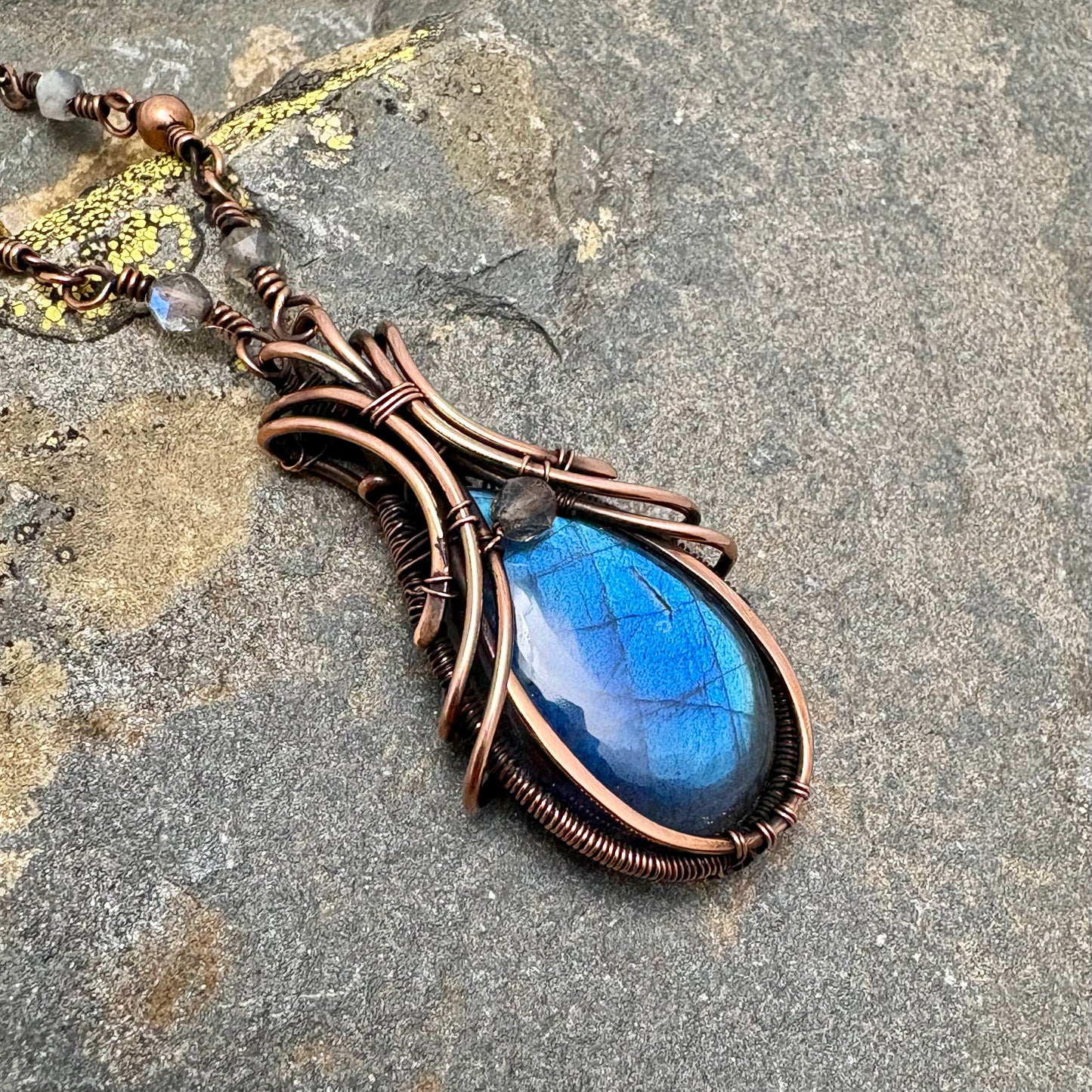 Labradorite Necklace - Handcrafted Copper Wire Wrapped Pendant