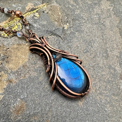 Labradorite Necklace - Handcrafted Copper Wire Wrapped Pendant