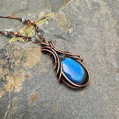 Labradorite Necklace - Handcrafted Copper Wire Wrapped Pendant
