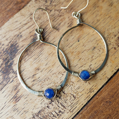 Kyanite Brass Hoop Earrings