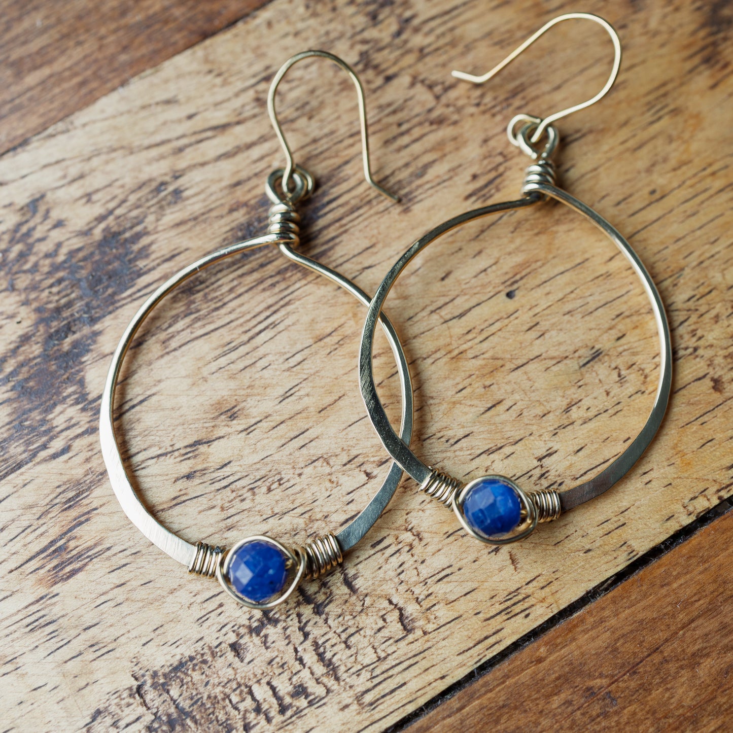 Kyanite Brass Hoop Earrings