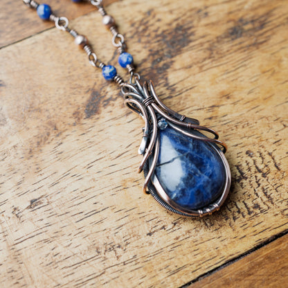 Handwoven Sodalite Copper Necklace