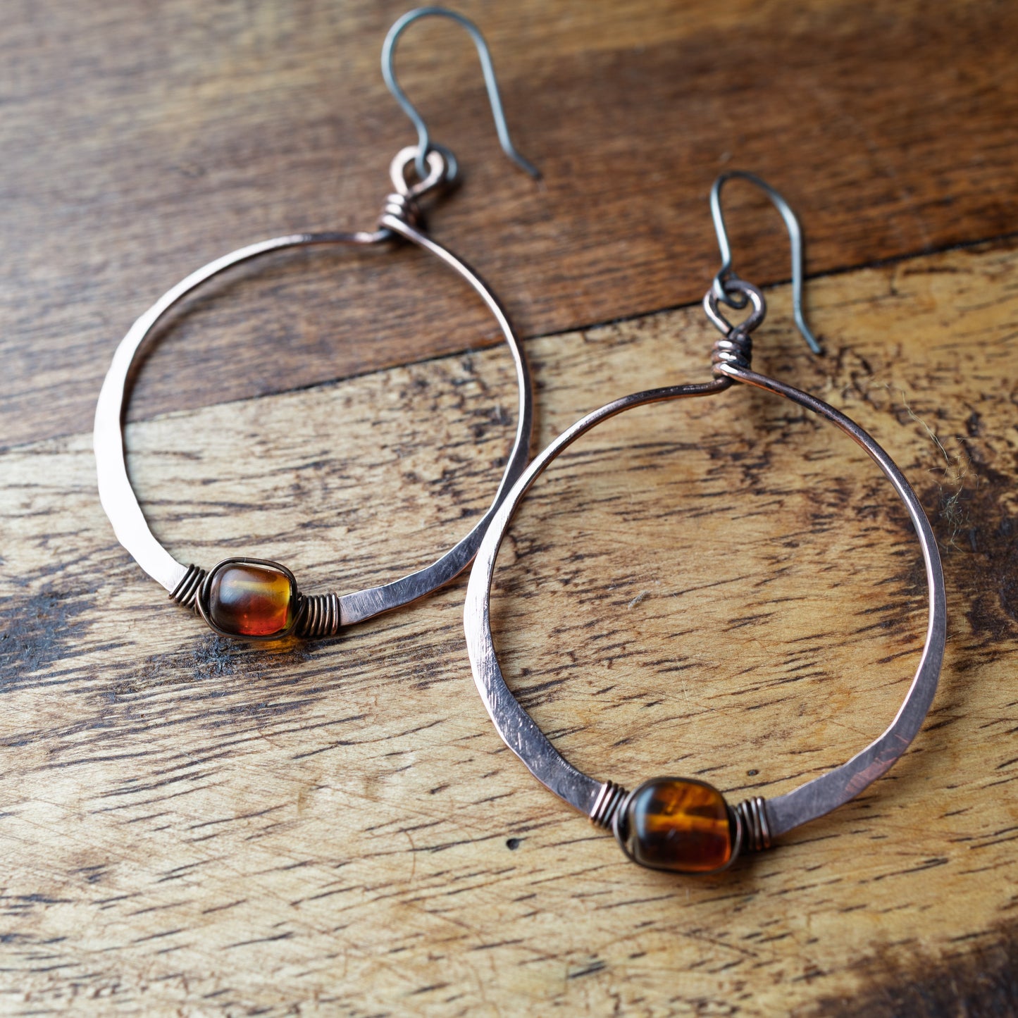 Baltic Amber Copper Hoop Earrings