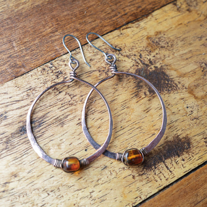 Baltic Amber Copper Hoop Earrings