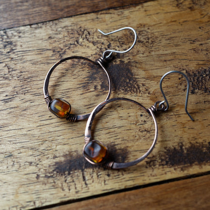 Baltic Amber Copper Hoop Earrings