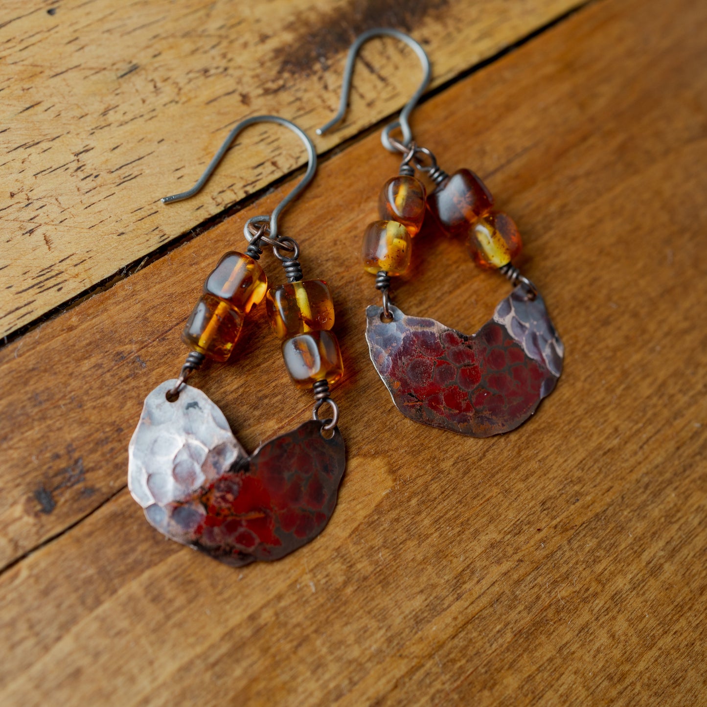 Baltic Amber Copper Semi-Circle Earrings
