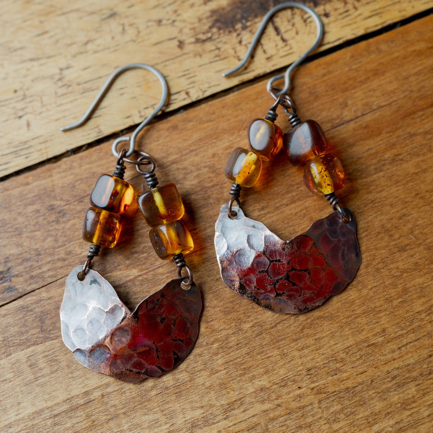Baltic Amber Copper Semi-Circle Earrings