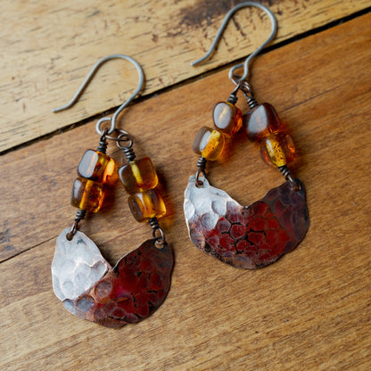 Baltic Amber Copper Semi-Circle Earrings