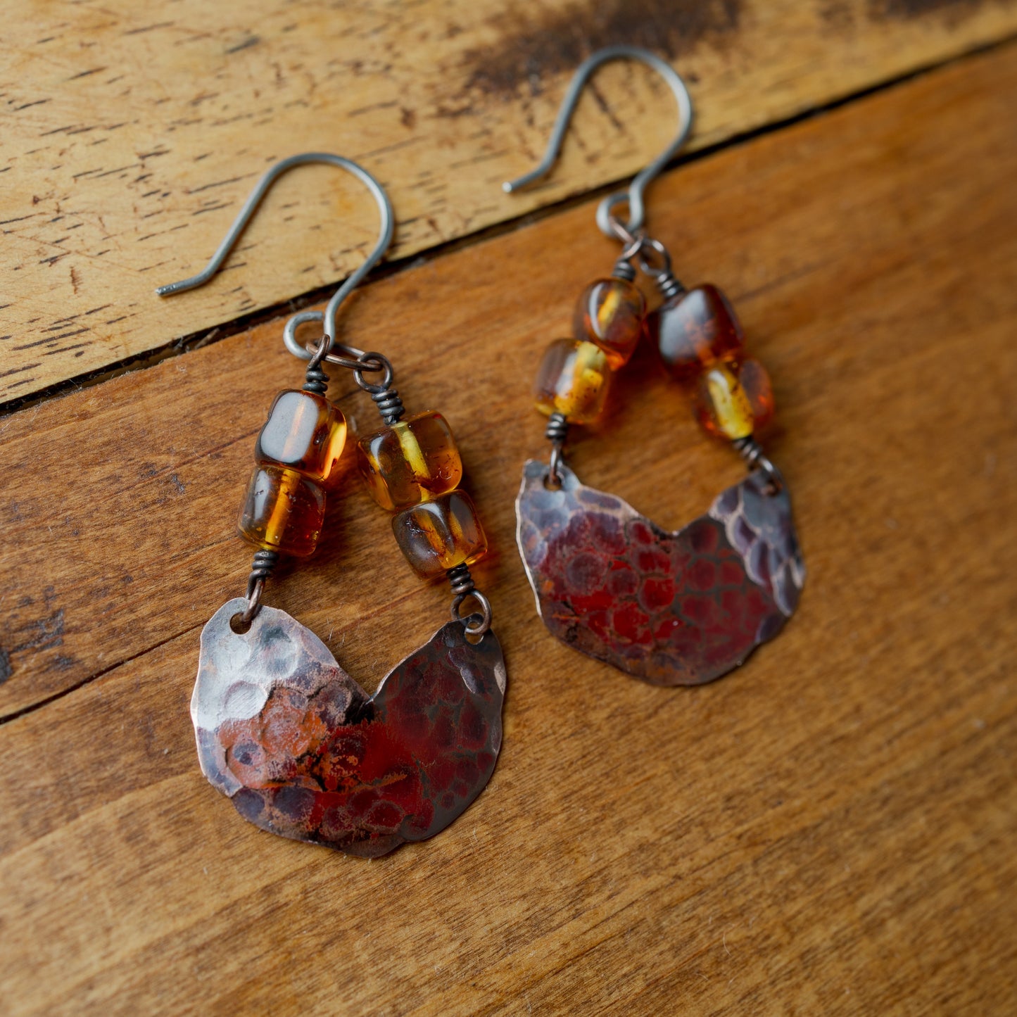 Baltic Amber Copper Semi-Circle Earrings