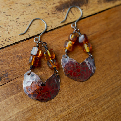 Baltic Amber Copper Semi-Circle Earrings