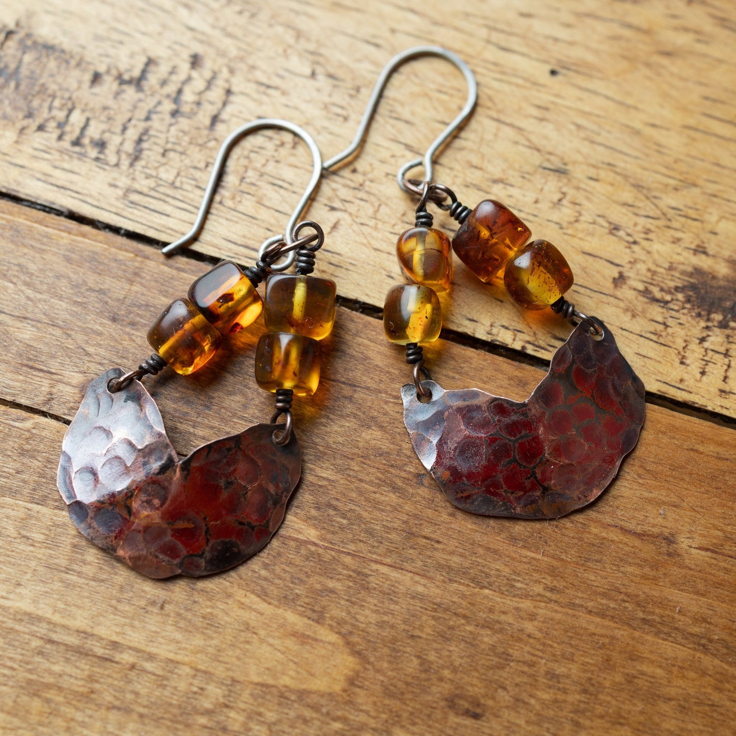 Baltic Amber Copper Semi-Circle Earrings