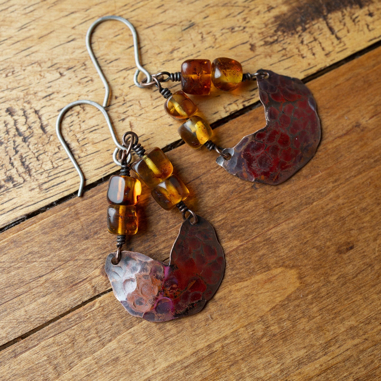 Baltic Amber Copper Semi-Circle Earrings